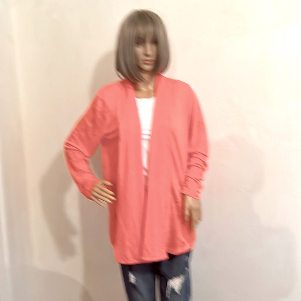 J Jill Peach Love Linen Lagen Look Light Weight Open Front Coral Cardigan S